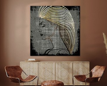 Silhouette de femme travaillée avec des accents dorés 3 sur Pieternel Decoratieve Kunst