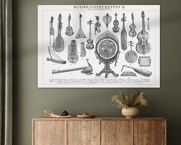 Antieke gravure Muziekinstrumenten II van Studio Wunderkammer