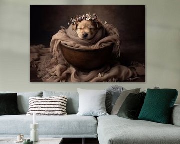 Newborn puppy in a bowl by Ellen Van Loon