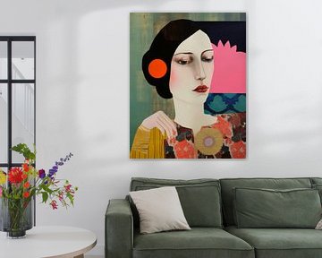 Contemporary art collage, kleurrijk portret van Carla Van Iersel