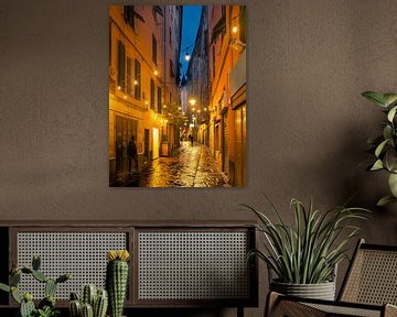 Rainy alley in Genoa, Italy at night by Robert Ruidl