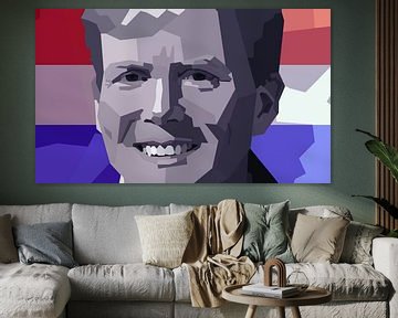 Koning Willem Alexander met Nederlandse vlag op achtergrond