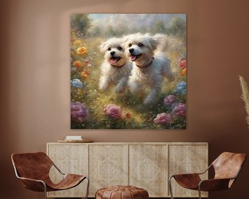 Russian Toy dog playing in a Flowerfield by Johanna's Art