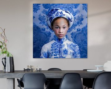 Portrait d'une jeune fille en bleu de Delft sur Vlindertuin Art