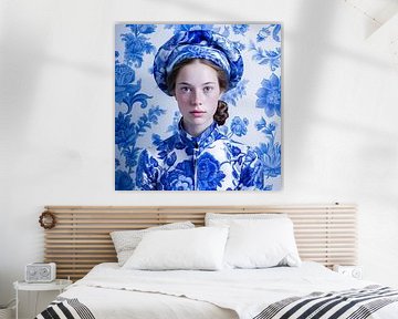 Vrouwenportret Delfts Blauw meisje van Vlindertuin Art