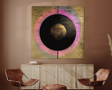 Modern Abstract in goud, roze en zwart. Neon kunst. van Alie Ekkelenkamp