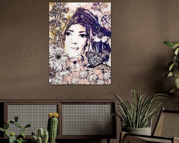 Bloemenpracht: Abstract vrouwelijk gezicht wandkunst van Studio Mirabelle