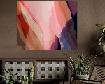 Kleurrijk modern abstract aquarel schilderij in paars, roze, terra en blauw van Dina Dankers