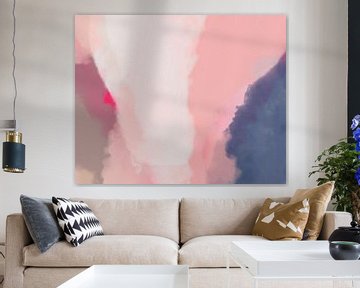 Kleurrijk modern abstract aquarel schilderij in roze, blauw en neon roze van Dina Dankers