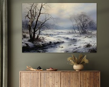 Schneebedeckte Rast | Winterlandschaft Gemälde von Blikvanger Schilderijen