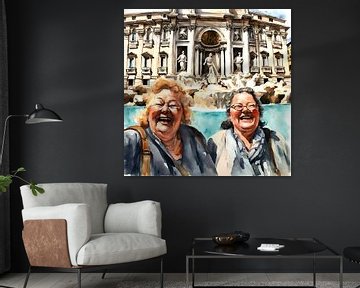 2 sociable ladies at the trevi fountain by De gezellige Dames