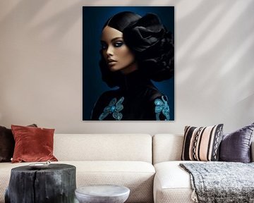 Modern chic portrait in various shades of blue by Carla Van Iersel