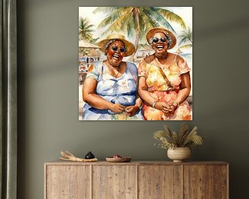 2 gezellige dames onder een palmboom van De gezellige Dames
