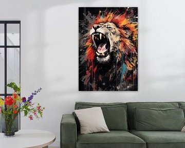 Brullende leeuw in graffiti van Danny van Eldik - Perfect Pixel Design