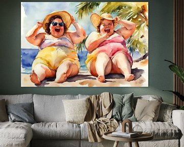 2 gezellige dames hebben veel plezier op het strand van De gezellige Dames