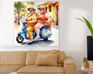 2 femmes sociables sur le scooter sur De gezellige Dames