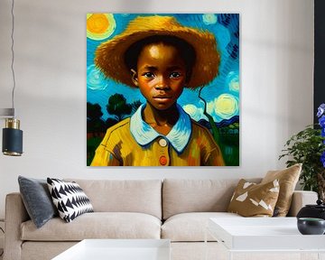 Afrikaans Jongentje Met Hoed Van Gogh Stijl van All Africa