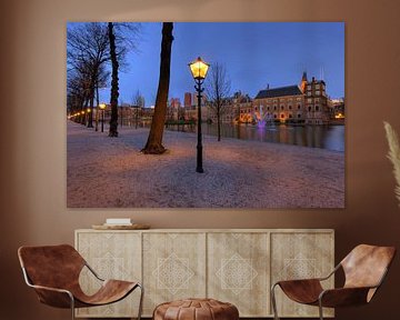 Blick auf den Hofvijver see und den Binnenhof in Den Haag