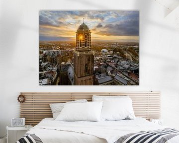 Vue aérienne de Zwolle en hiver au lever du soleil sur Sjoerd van der Wal Photographie