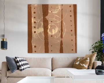 Modern abstract art. Organic shapes in dark ocher, beige and off white by Dina Dankers