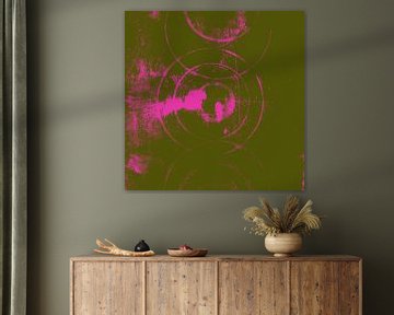 Moderne abstrakte Kunst. Geometrische Formen in Neon-Pink und Grün von Dina Dankers