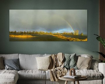Regenbogen während eines herbstlichen Regenschauers über der IJssel von Sjoerd van der Wal Fotografie