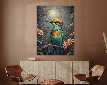 Botanical bird collection - Rainbow bee-eater van Wall Art Wonderland