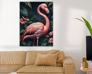 Botanical bird collection - Flamingo van Wall Art Wonderland