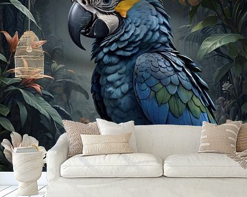 Botanical bird collection - Blue macaw by Wall Art Wonderland