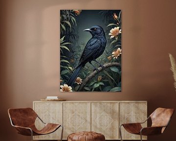 Botanical bird collection - Black crow van Wall Art Wonderland