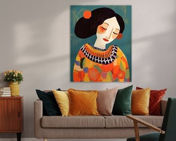 Colourful and playful illustration in bright colours, portrait von Carla Van Iersel