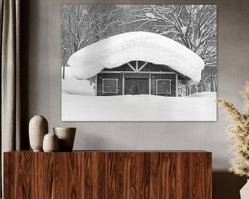 Powder snow on house in Japan by Menno Boermans