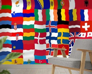 Europese vlaggen wapperend van Frans Blok