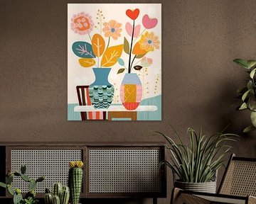 Nature morte illustrée en couleurs avec des fleurs sur Studio Allee
