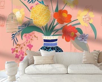 Bunt illustriertes Stillleben mit Blumen von Studio Allee