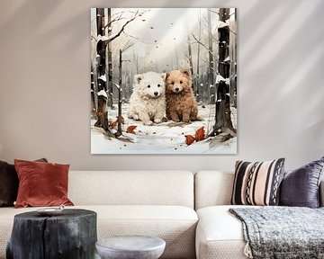 Puppy Love in de Sneeuw: Een Speelse Winterse Scène van Karina Brouwer