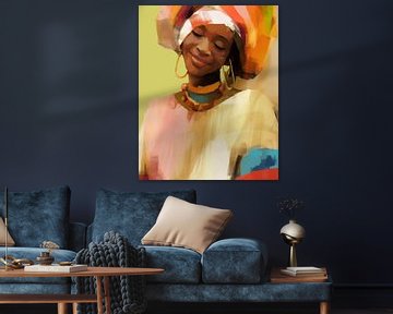 Colourful modern and abstract portrait of an African woman by Carla Van Iersel