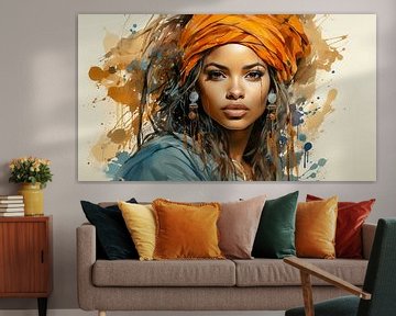 Portret van een mooi geschilderde jonge Afrikaanse vrouw van Animaflora PicsStock