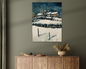 Half-timbered houses and hawthorn in the snow by Nop Briex