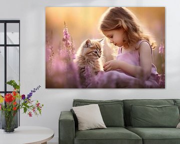 Love in Lavender - Girl and her rooie kitten by Karina Brouwer