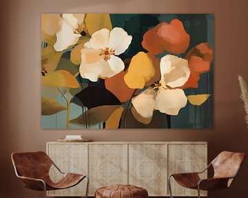 Bloemen, modern en abstract in aardetinten van Studio Allee