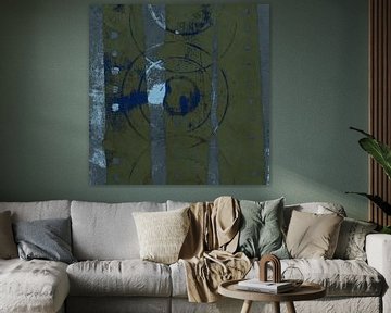 Moderne abstracte kunst. Geometrische vormen in donkergroen, blauw en lichtblauw van Dina Dankers
