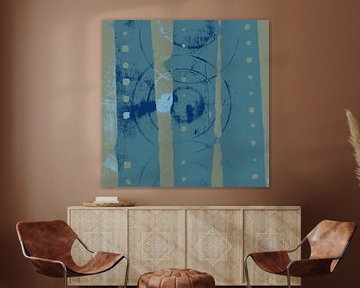 Moderne abstrakte Kunst. Geometrische Formen in Blau, Hellblau und warmem Grüngrau von Dina Dankers