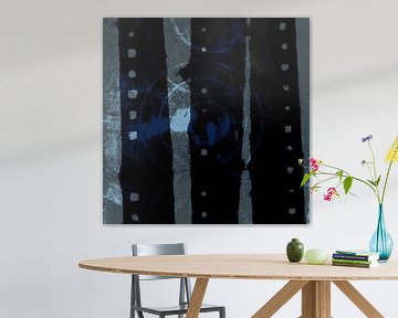 Modern abstract art. Geometric shapes in black, grey, blue by Dina Dankers