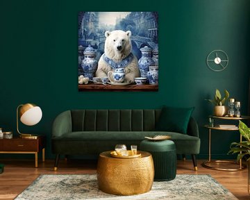 IJsbeer dieren portret in Delfts blauw     van Vlindertuin Art