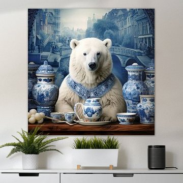 IJsbeer dieren portret in Delfts blauw     van Vlindertuin-Art