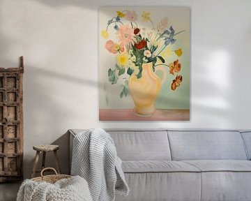 Vaas met bloemen in pastelkleuren van Carla Van Iersel