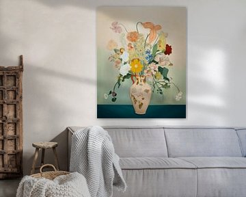 Vase with flowers in pastel colours by Carla Van Iersel