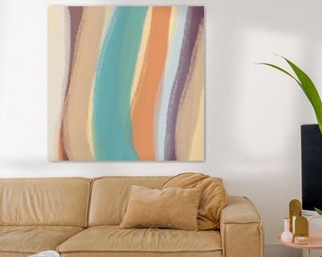 Modern abstract. Penseelstreken in groen blauw, terra, paars, beige van Dina Dankers