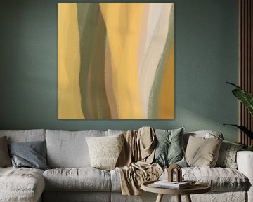 Modern abstract. Penseelstreken in geel, donkergroen, terra, beige van Dina Dankers